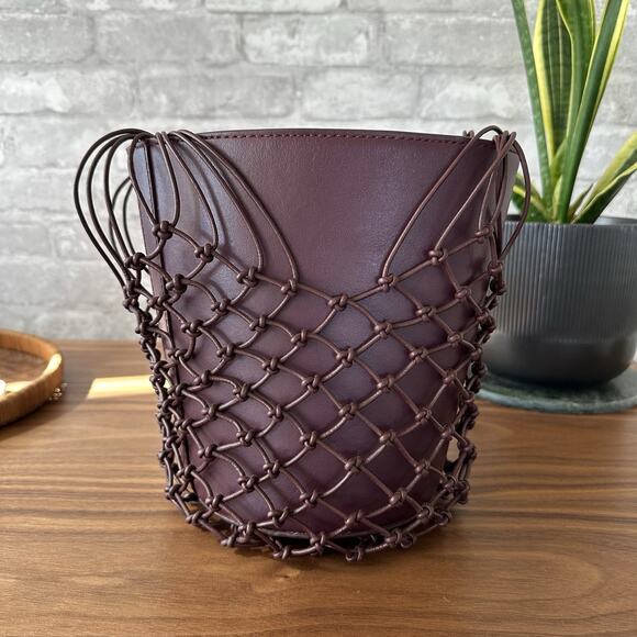 J Crew Sedona Basket Leather Netting Burgundy Handbag NWT - Picture 2 of 13